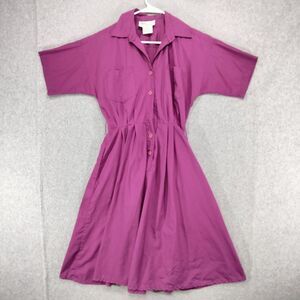 Vintage DLS International Petite Shirt Dress Wmns 10 Magneta Flare Midi Button